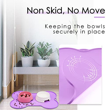 Super Design Dog Food Mat Dog Bowl Mat for Food and Water Silicone Non Spill Cat Feeding Mat Puppy Placemat Waterproof - 20.5" x 14.5", Purple - color: Purple