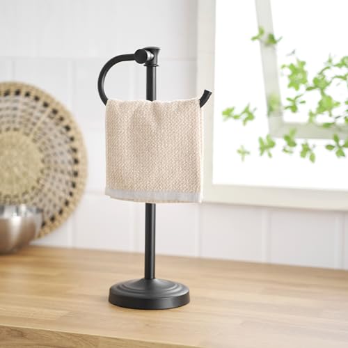 BESy 17 Inch Matte Black Stand Towel Bar Hanger Hand Towel Bar Bathroom Vanity Countertop Towel Holder Free Standing Stainless Steel Towel Ring Hardware Accessories Towel Rack - color: Matte Black