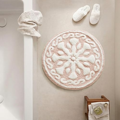 Madison Park Casablanca 100% Cotton Tufted Bathroom Rugs Luxurious Plush Medallion Floral Pattern Bath Mat Absorbent, Quick Dry, Spa Design Shower Room Décor, Round 25", Pink - color: Pink, size: 2'1" (Round)