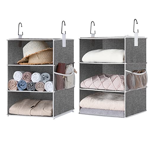 StorageWorks 6-Shelf Jumbo Closet Organizers, Two 3-Shelf Separable Hanging Shelves for Closet, 13" D x 15" W x 48 ¼"H，Gray - color: Grey, size: 13"D x 15"W x 48 ¼"H