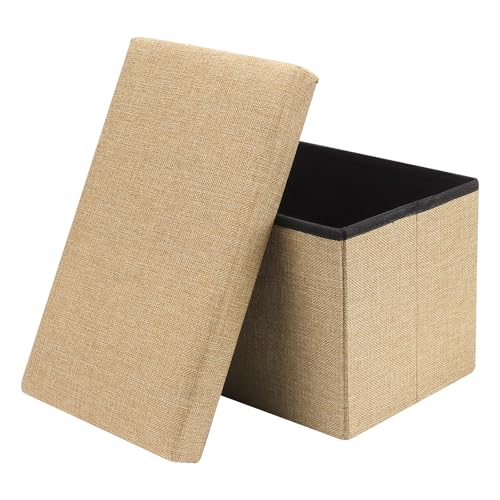 HOZEON 3 Pack 15.7 x 9.8 x 9.9 Inches Folding Storage Ottoman, Khaki Rectangle Footrest Seat, Multifunctional Foot Stool for Living Room, Office, Traveling, Fishing, Camping - color: Khaki