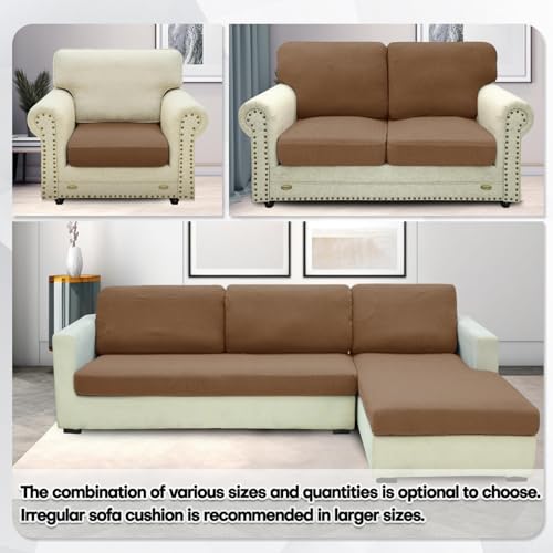 ZNSAYOTX Stretch Cushion Covers Sofa Loveseat Cushion Couch Seat Covers Slipcovers Soft Replacement Unique Pattern Furniture Protector with Elastic Bottom (Light Coffee, 1 Pc 2-Seat Cushion Cover) - color: Light Coffee, size: 1 Cushion Loveseat