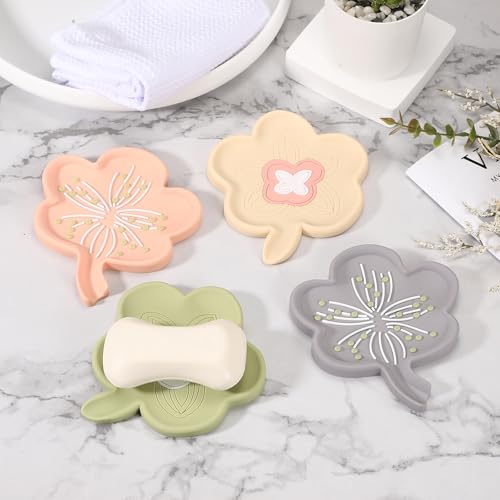uxcell Silicone Soap Dish with Drain Spout, Portable Self Draining Flower Shape Soap Saver Holder for Bathroom Kitchen Sink, Green - color: Green