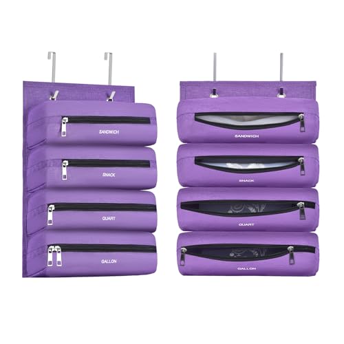 Zipper Bag Organizer Compatible with Gallon, Quart, Sandwich & Snack Food Storage Bag, Kitchen Plastic Bag Storage Organizer for Kitchen RV Camper (Purple) - color: Purple
