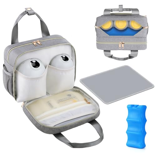PIIOSER Breastmilk Cooler Travel Bag with Ice Pack, Compatible with Wearable Breast Pumps & Accessories - Portable Hands Free Breast Pump Carrying Case for Nursing & Working Moms, Grey - color: Grey-Small