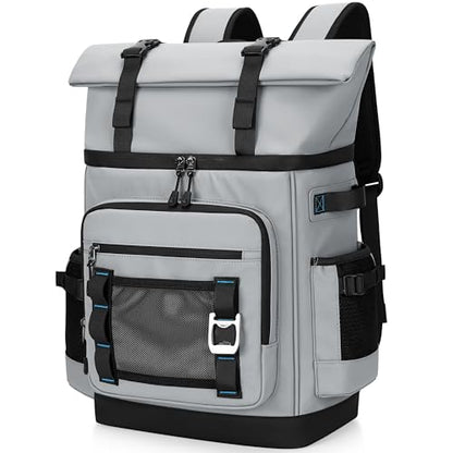 42 Can Backpack Cooler,40L Insulated Double Decker Leakproof, Waterproof Travel Cooler Backpack for Beach Camping Picnic Travel - color: gray