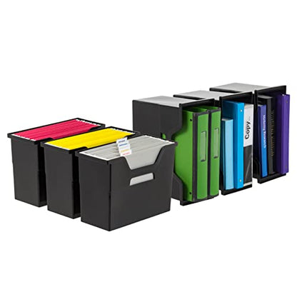 IRIS USA Medium Portable Desktop File Box with Open Lid, 6 Pack, Side Handles, Tabs & Inserts, Hanging File Folders, Letter-Size File Magazine Newspaper Mail Document Notebook, Black - size: 6 - Pack, style: Open Top Bin (M - Black)
