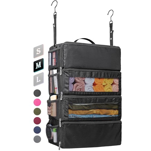 Suitcase Organizer, Travel Luggage Organizer Hanging Shelves Packing Cube Closet/Collapsible Portable Travel Organizer for Carry-on - color: Black-M-4 Tier, size: Medium