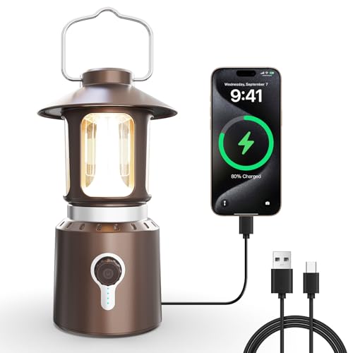 Rechargeable Camping Lantern, 8000mAh Telescopic Camping Light - 3 Light Modes, Adjustable Brightness & Height, Up to 80hrs Lasting - Vintage Lantern for Camping & Hiking (Copper) - color: Copper