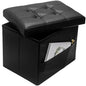 Bsketa Storage Ottoman Foot Rest Stool, Small Leather Storage Ottomans Bench, Folding Footstool with Side Pockets, Foot Rest Under Desk for Living Room Bedroom, 17x13x13 in, Black - color: Black-with Side Pockets.