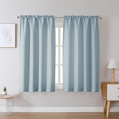 Chyhomenyc Bennet Aqua with Greenish Tone Curtains 54 Inch Length 2 Panels, Faux Linen Textured Light Filtering Soft Airy Rod Pocket Window Treatment Drapes for Living Room Bedroom, Each 30 Wx54 L - color: Aqua, size: 30"W x 54"L (Pack of 2)
