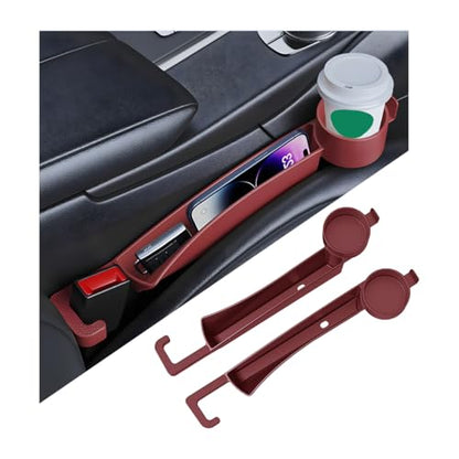 2PCS Car Seat Gap Filler Organizer with Cup Holder, Multifunctional Side Seat Crevice Blocker Plug with Storage Slot, No-Drop Auto Console Side Gap Stopper Organizer, Universal Fit (Red) - color: Red