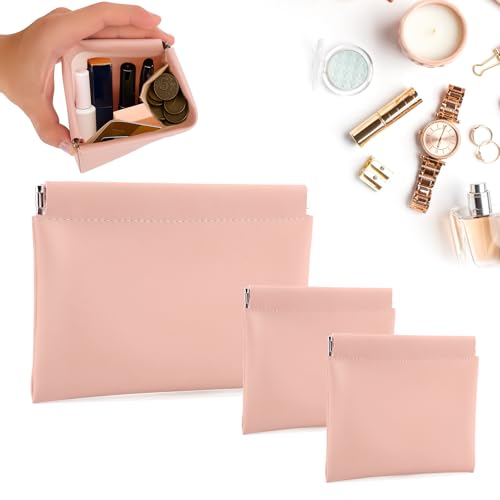 BUSOHA 3 Pack Small Makeup Bag for Purse - Mini Portable Cosmetic Bags for Women, Coin Purse Lipstick Cosmetic Accessories Organizer, Small Travel Kit Storage Pouch(Pink) - color: Pink+Pink+Pink