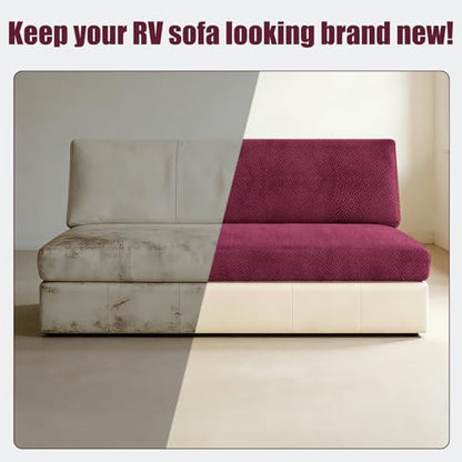 2 Piece RV Couch Covers for Sofa Bed, Stretch Elastic Camper Slipcover for RV Jackknife Sofa Bed, Washable Anti-Slip Furniture Protector, Pet Friendly & Wrinkle Free(Burgundy) - color: Burgundy