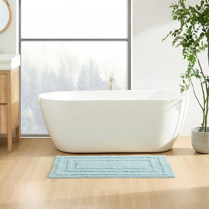 Eddie Bauer - Bathroom Rug, 100% Soft Plush Tufted Cotton Bath Rug, Highly Absorbent, Quick-Dry, and Skid-Resistant Backing (Logan Turquoise, 24" x 40") - color: Turquoise, style: 24" x 40"