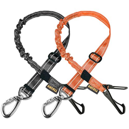 AUBELL Dog Seat Belt for Car,2 Pack Set 3-in-1 Adjustable Reflective Bungee Heavy Duty Dog Car Harness Tether with Clip Hook Latch & Buckle,Swivel Zinc Alloy Carabiner,Black+Orange - color: Set Black+Orange
