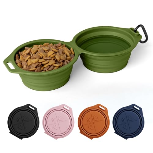 Pup Culture Dual Collapsible Dog Bowls | Silicone Travel Water Bowl for Dogs | Food Grade, No Plastic Rim, Portable Dog Bowl for Food and Water - Easy to Clean | BPA Free and Safe for Your Pup-Green - color: Green