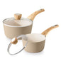 SENSARTE 1.5 & 2.5 Quart Ceramic Sauce Pan Sets with Lid, Cooking Pots Set, Nonstick Saucepan Set with Pour Spout, Small Kitchen Pot, Non toxic Saucepot, Induction Comptable, PFOA PTFE PFAS Free - color: Ceramic Taupe, size: 1.5 + 2.5 Quarts