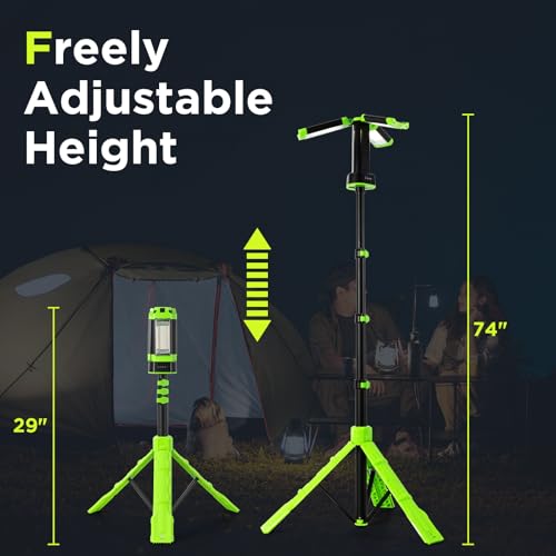 STEELITE Camping Emergency Light 2700 Lumens 12000mAh with Adjustable Tripod Stand, IP65 Waterproof Cordless Work Light, Magnetic Base, Telescopic, for Camping Outdoor Work Garage, Green