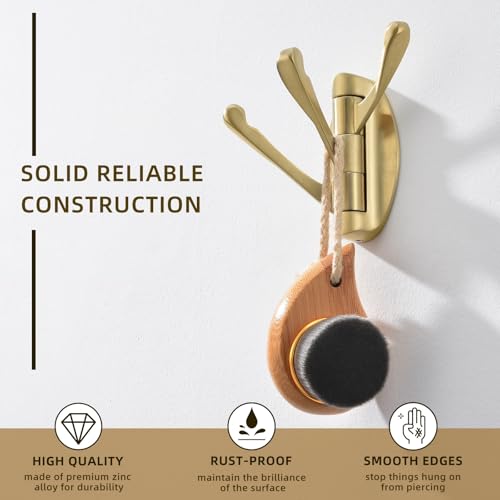 Angle Simple Towel Hook Brushed Gold, Metal Folding Swivel Towel Holder, Bathroom Robe Clothes Coat Hook, Home RV Organizer, Screw Mount - color: Brushed Gold, size: 1 Pack