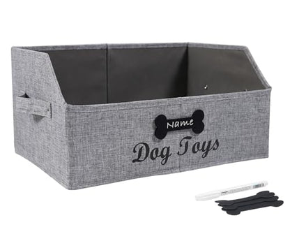 Large Dog Toy Basket Fabric Dog Toy Bin Collapsible Gray Dog Toy Box Trapezoid Dog Toy Storage for organizing Dog Chew Toys/Blankets/Leashes/Treats-Dog Storage Organizer-Can be Personalized - size: 16.7''x11.4''x8.2''