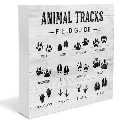 Hunting Room Decor, Wildlife Decor, Animal Tracks Field Guide Wooden Sign, Rustic Bedroom Boy Nursery Decorations - color: ANIMAL