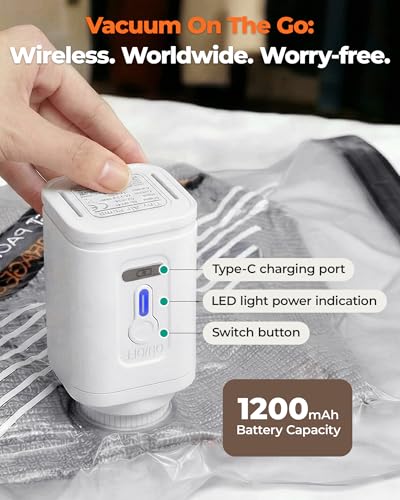 BAGSMART Travel Vacuum Bags with Wireless Pump, 15 Pack Space Saver Bags for Suitcase & Home Storage, Cordless Compression Bags Set for Clothes, with Toiletry Bag, Laundry Bag, Shoe Bag - size: 15-Pcs Travel Set