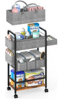 LIDTOP 2In1 Baby Diaper Caddy & 4-Tier Rolling Diaper Cart, Diaper Caddy Organizer Cart with Dividers & Drawer, Mobile Metal Bedside Cart for Nursery Essentials Storage, Large Capacity - color: Black(with Drawer)