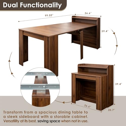 20"-99" Extendable Dining Table with Storage for 2-10 People, Modern Modular Extension Table, Space-Saving Extra Long Folding Dining Table, Multifunctional Conference Meeting Table, Walnut - color: Walnut, style: 20" - 99" (2-10 People)