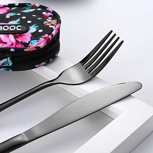Travel Utensils,Reusable Silverware Set To Go Portable Cutlery Set with a Waterproof Carrying Case for Lunch Boxes Workplace Camping Picnic (Black) - color: Black