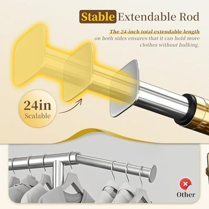 Raybee 75" W Heavy Duty Clothes Rack Load 450 LBS, Metal Garment Storage with Shelf, Lockable Wheels & Anti-Slip Stoppers, Rolling Clothing Rack for Bedroom Laundry Room, Gold - color: Gold, style: Rod Shelf
