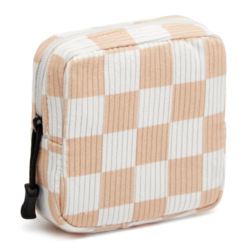Small Makeup Bag for Purse,Mini Cosmetics Bag cute Zipper corduroy Cosmetic Pouch Storage Pouch Travel Toiletry Organizer for Women Girls(Checkered Orange) - color: B--Checkered Orange