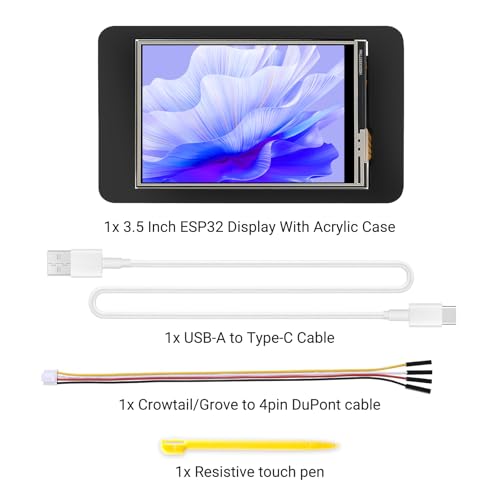 ELECROW ESP32 Display 480x320, 3.5 Inch HMI Touch Screen SPI TFT LCD Touchscreen with Acrylic Case, 32-Bit LX6 Dual-Core Processor, Up to 240MHz, Compatible with Arduino, LVGL, PlatformIO, MicroPython