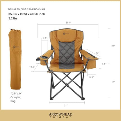 ARROWHEAD OUTDOOR Deluxe Folding Camp Chair – 550lb Capacity Heavy-Duty Quad Chair with Integrated Cooler, Headrest, and Dual Cup Holders. - color: Windsor