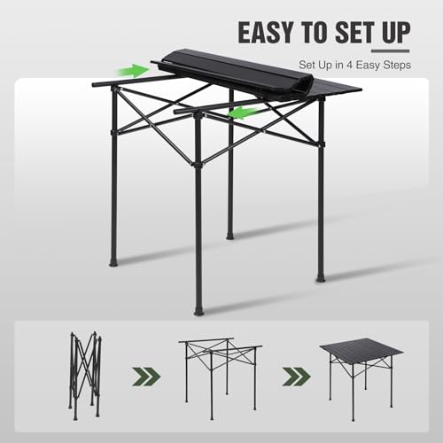 REDCAMP Roll Up Camping Tables that Fold Up, Lightweight Portable Compact Metal Camp Table for Grill Outdoor Picnic, Black Square 28x28 inches - size: 28"Lx28"Wx28"H
