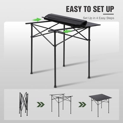 REDCAMP Roll Up Camping Tables that Fold Up, Lightweight Portable Compact Metal Camp Table for Grill Outdoor Picnic, Black Square 28x28 inches - size: 28"Lx28"Wx28"H