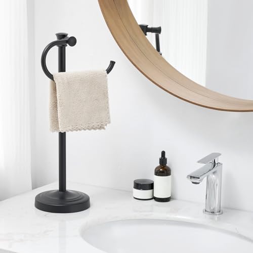 BESy 17 Inch Matte Black Stand Towel Bar Hanger Hand Towel Bar Bathroom Vanity Countertop Towel Holder Free Standing Stainless Steel Towel Ring Hardware Accessories Towel Rack - color: Matte Black