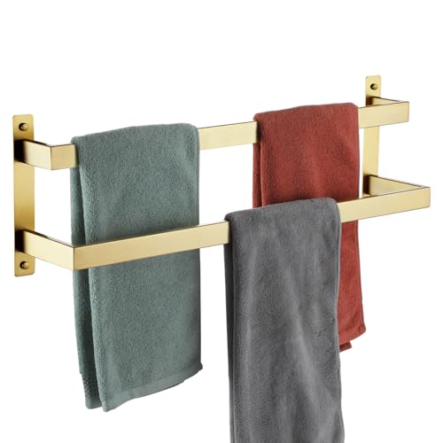 KOKOSIRI Bath Towel Bars Bathroom 2-Tiers Ladder Brushed Gold Towel Rails 24 Inches Towel Holders Wall Mounted Towels Shelves Rack Stainless Steel, B5008BG-L24 - color: Brushed Gold, size: 24-Inch