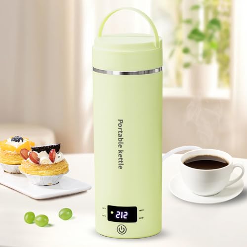 Travel Electric Kettle Portable Mini Kettle,Small Hot Water Boiler with 4 Temperature Settings,304 Stainless Steel,Fast Boiling Water with Auto Shut-Off and Boil Dry Protection,400ml (Green, 400ML) - color: Green