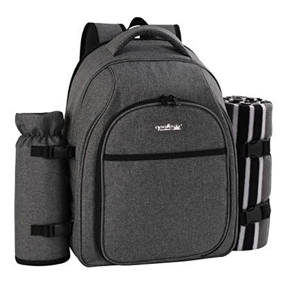 apollo walker Picnic Backpack Bag for 2 Person with Cooler Compartment, Detachable Bottle/Wine Holder, Fleece Blanket, Plates and Cutlery Set (2Person,Grey) - color: Grey1, size: 2 Person