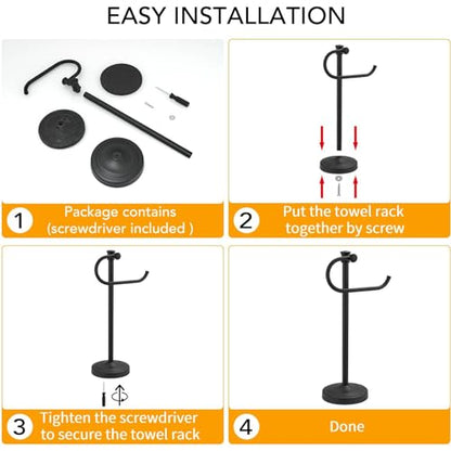 BESy 17 Inch Matte Black Stand Towel Bar Hanger Hand Towel Bar Bathroom Vanity Countertop Towel Holder Free Standing Stainless Steel Towel Ring Hardware Accessories Towel Rack - color: Matte Black
