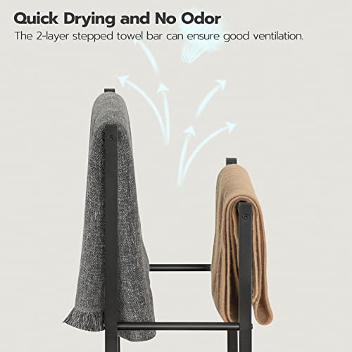 HOOBRO Free Standing Towel Rack for Bathroom, 22" L x 9.4" W x 31.5" H, 2 Tier Blanket Rack, Blanket Holder, Drying and Display Rack with Shelf, Rustic Brown and Black BF04LB01 - color: Rustic Brown + Black, size: 22" L x 9.4" W x 31.5" H