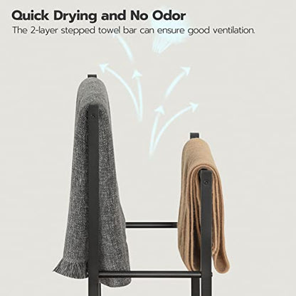 HOOBRO Free Standing Towel Rack for Bathroom, 22" L x 9.4" W x 31.5" H, 2 Tier Blanket Rack, Blanket Holder, Drying and Display Rack with Shelf, Rustic Brown and Black BF04LB01 - color: Rustic Brown + Black, size: 22" L x 9.4" W x 31.5" H