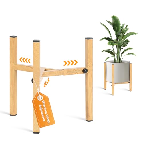Plant Stand Indoor Adjustable, Metal Modern Indoor Plant Stand, Heavy Duty Plant Stands Outdoor Corner, Stable Plant Holder, Fits 8 to 12 Inches Pots, 1 Pack, Natural Wood-Grain - color: Natural Wood-Grain, size: 1 Pack