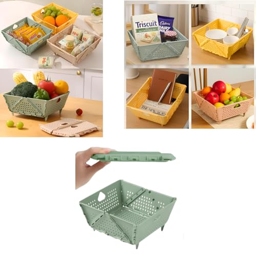 Thickened Collapsible multifunctional Colander for Kitchen, Wash Foldable Storage Drain basket for Pasta, Fruit, Vegetables, snack，Berry Space-Saving ，RV camper, Tabletop storage organization basket