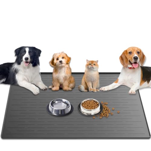 1.5MM Super Thick Dog Food Mat, 48"x32" Silicone Dog and Cat Mats for Food and Water Bowls, Waterproof Pet Feeding Mat for Contain Spills Protects Floors, Multiple Colors & Sizes for Pets, Dark Gray - color: Dark Gray, size: 48"L x 32"W