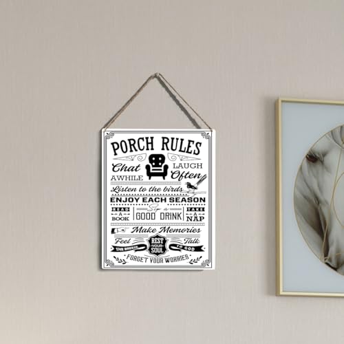 wall-pediments MP 485 Porch Rules Rest Your Soul Farmhouse Plaque, 6.7 x 10 Inches Porch Decor - color: Generic 9970