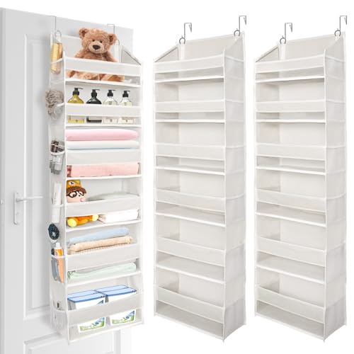 ULG 2 Pack Over The Door Organizer with 6 Large Pockets 12 Side Pockets, 50lbs Weight Capacity Door Hanging Organizer for Bedroom, Bathroom, Pantry, Nursery Storage, Beige - color: Ivory, size: 2 Pack