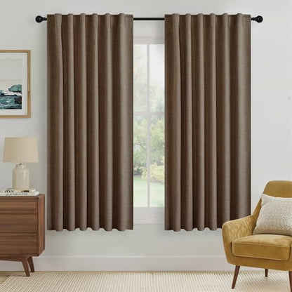 RYB HOME Brown 100% Blackout Curtains 63 inch Long, Light Blacking & Thermal Insulated Linen Curtains for Nursery/Bedroom/Boys'Room, Back Tab & Rod Pocket Window Treatment, W52 x L63, 2 Panels - color: Brown, size: 52"W x 63"L (Pack of 2)
