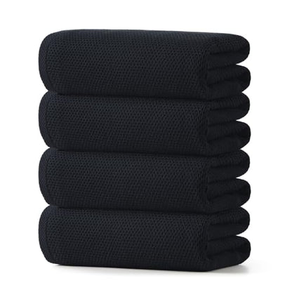 REDKISS 100% Cotton Waffle Weave Bath Towels 4 Piece - 27.5x55 Inches| Lightweight, Quick Dry & Highly Absorbent,Perfect for Spa, Gym, Travel, Guest Bathroom-Black - color: Black